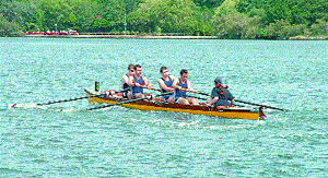 CLASS ACT: Bournemouth University's winning Novice Fours crew at Poole Park